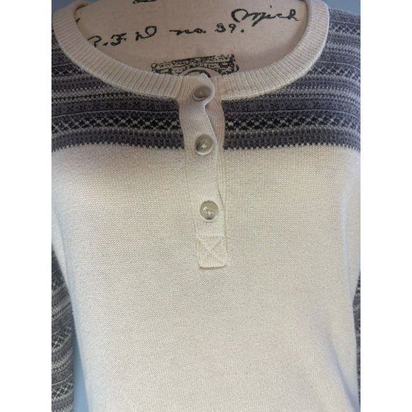 Women’s Woolrich Original Ivory/Gray Crew Neck Button Fair Isle Sweater Sz M - Picture 7 of 9